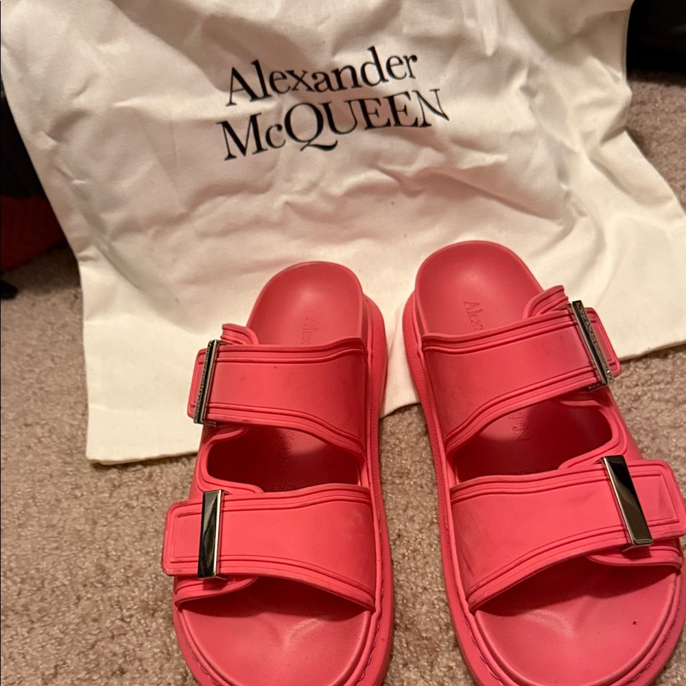 Alexander McQueen Vibrant Pink Buckle Slides